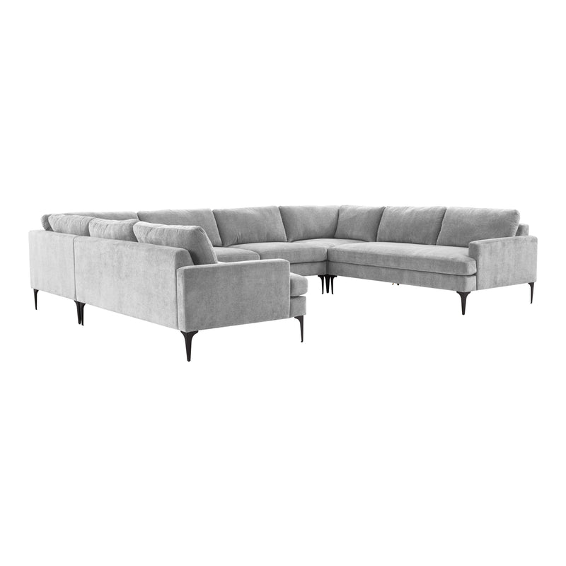 Serena Gray Velvet U-Sectional with Black Legs