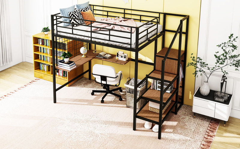 Loft Bed With Desk And Grid, Stylish Frame With Lateral Storage Ladder And Wardrobe - R&R Furniture Gallery (Fountain Valley, CA)