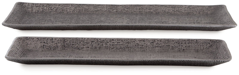 Garekton - Tray Set (Set of 2) - Pewter Finish - R&R Furniture Gallery (Fountain Valley, CA)