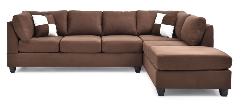 Glory Furniture Malone Comfort Sectional sofa with plush cushions and neutral fabric, ideal for a cozy living room setting.
