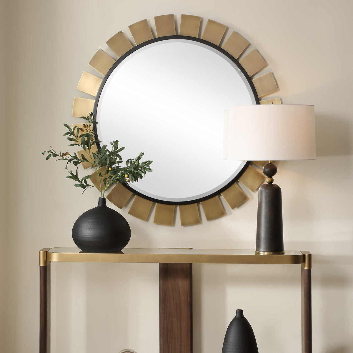 Toluca - Round Mirror - Brass