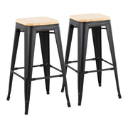 Set of two Lumi Source Oregon contemporary barstools with wooden seats and black metal legs, modern design for kitchens or bars.