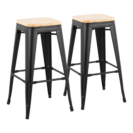 Set of two Lumi Source Oregon contemporary barstools with wooden seats and black metal legs, modern design for kitchens or bars.