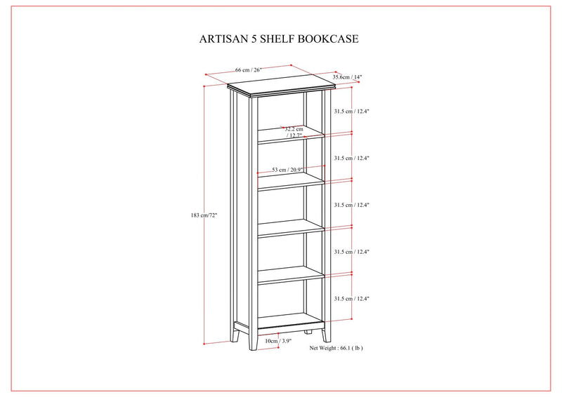 Artisan - 5 Shelf Bookcase, Handcrafted - R&R Furniture Gallery (Fountain Valley, CA)