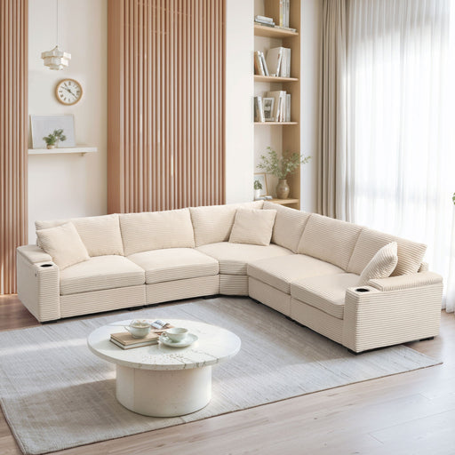 Convertible L Shaped Sectional Corner Couch With Armrest Storage Cup Holders USB Charger, Irregular Corner Oversized Comfy Modular Sofa - R&R Furniture Gallery (Fountain Valley, CA)