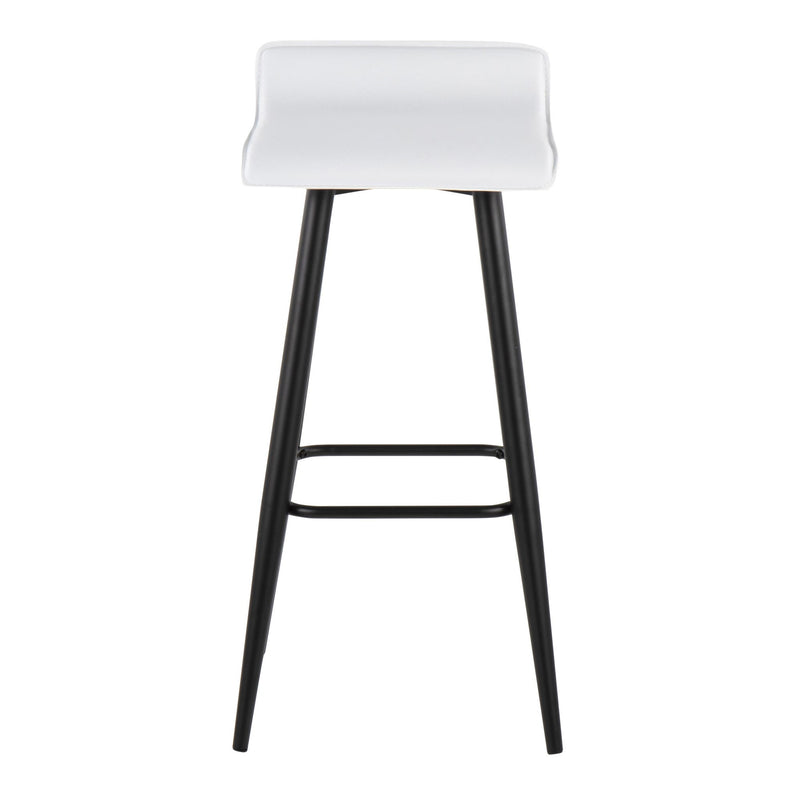 Pair of Lumi Source Ale contemporary fixed height bar stools with sleek seats and metal legs, set of two for modern bar or kitchen.