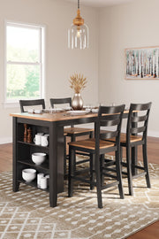 Rectangular dining room counter set with five pieces from Signature Design by Ashley, featuring a wooden table and matching chairs.