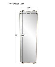 Uttermost Belvoir large wall mirror with antique brass finish, featuring an elegant, reflective glass surface and decorative frame.