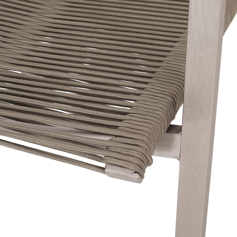 Pair of Noble House modern aluminum outdoor dining chairs with rope sea design, set of two, suitable for patio or garden seating.