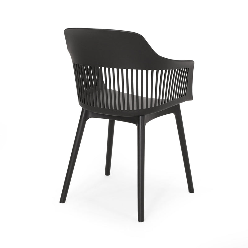 Set of two Noble House Dahlia chairs with sleek design, featuring cushioned seats and modern wooden frames.
