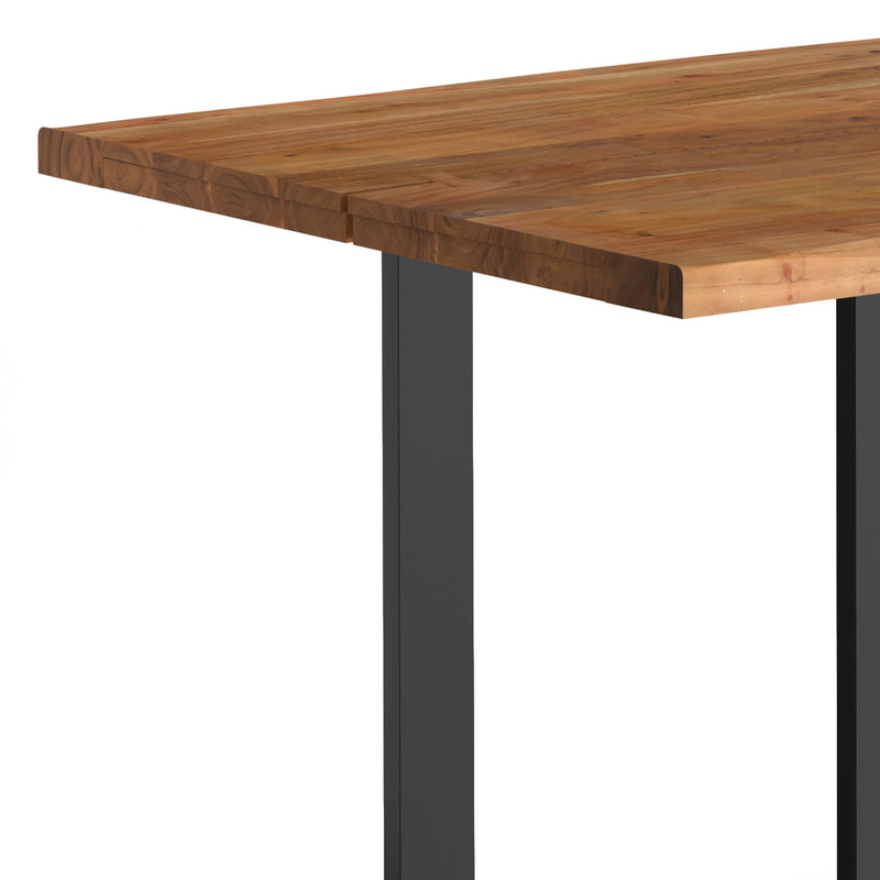 Handcrafted Simpli-Home Fieldcrest dining table with a rustic wooden finish, showcasing a sturdy rectangular design with four legs.