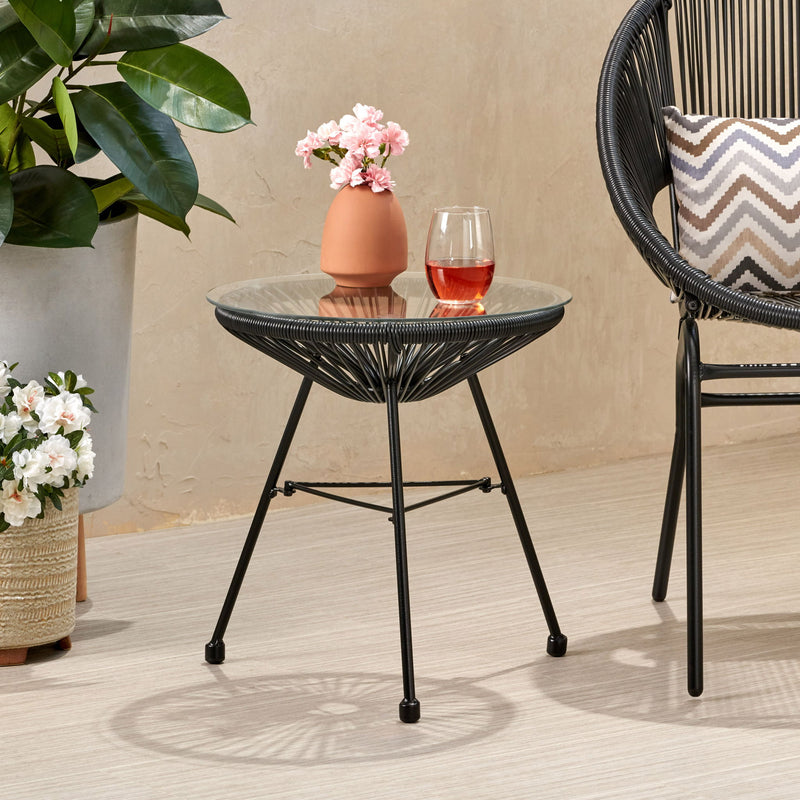 Nusa - Modern Rattan Side Table With Tempered Glass Top - R&R Furniture Gallery (Fountain Valley, CA)