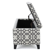Quotient - Upholstered Storage Ottoman With Tapered Block Feet - Gray / White - R&R Furniture Gallery (Fountain Valley, CA)