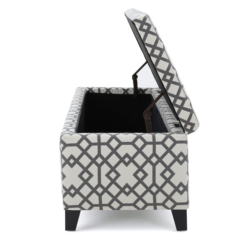 Quotient - Upholstered Storage Ottoman With Tapered Block Feet - Gray / White - R&R Furniture Gallery (Fountain Valley, CA)