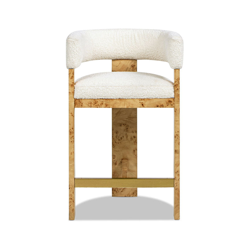Vavona - Burl Upholstered Barrel Back Counter Height Bar Stool - Polar Off White - R&R Furniture Gallery (Fountain Valley, CA)