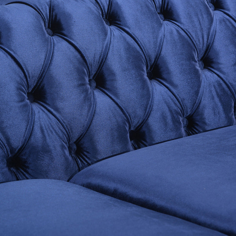 Noble House Chesterfield style 3-seater sofa with deep button tufting and classic stationary design in a sophisticated living room setting.