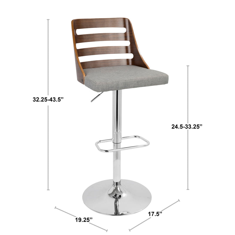 Lumi Source Trevi mid-century modern adjustable barstool with swivel, bar height 28-30 inches, featuring a sleek design and wooden accents.