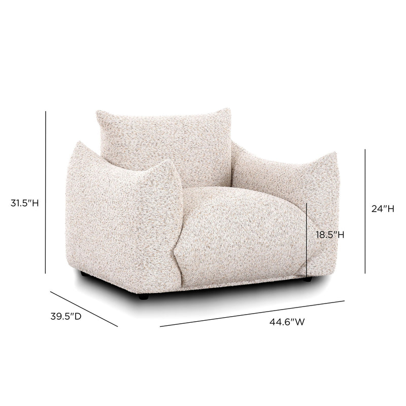 TOV Furniture Saint Tropez Nubby Fabric Armchair in sand with plush cushioning and modern design, ideal for living rooms.