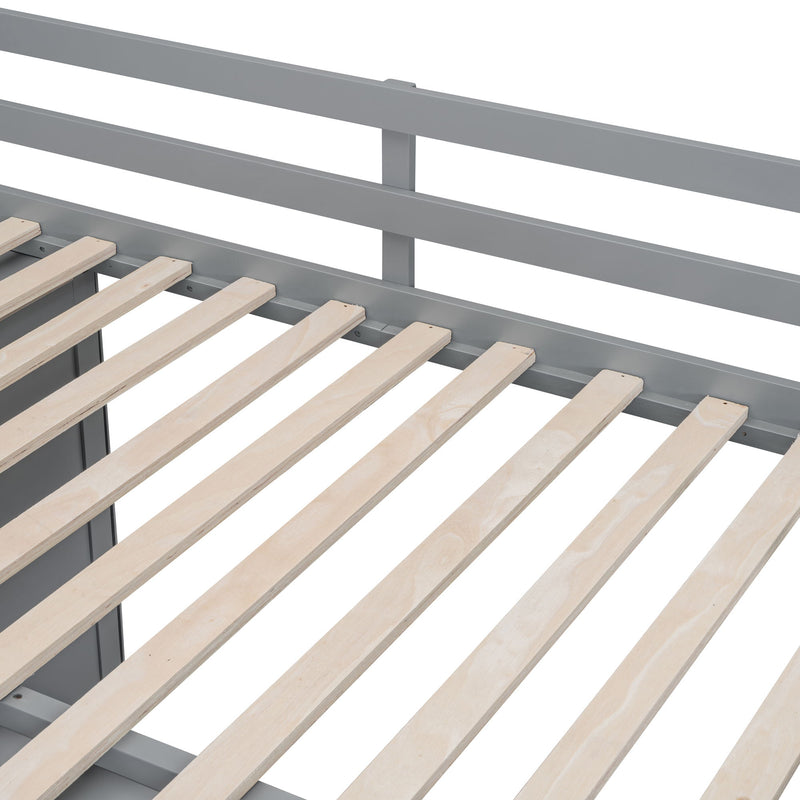 DreamHaus loft bed with built-in wardrobes, cabinets, and drawers, featuring a sturdy bed frame and integrated storage solutions.