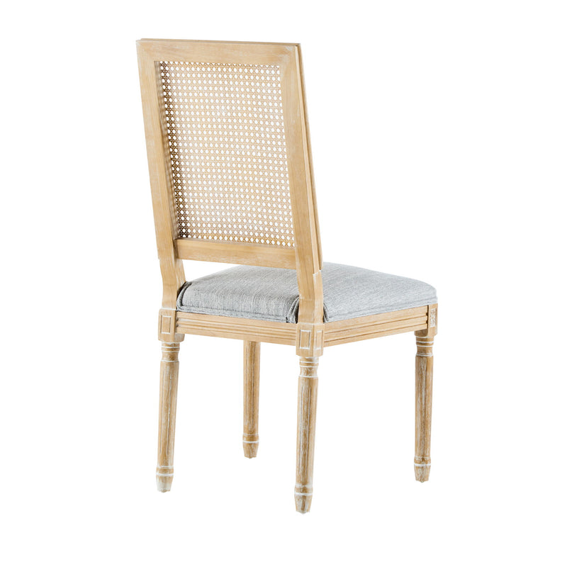 French Country Dining Chair With Rectangular Cane Backrest And Smooth Upholstered Seating - R&R Furniture Gallery (Fountain Valley, CA)