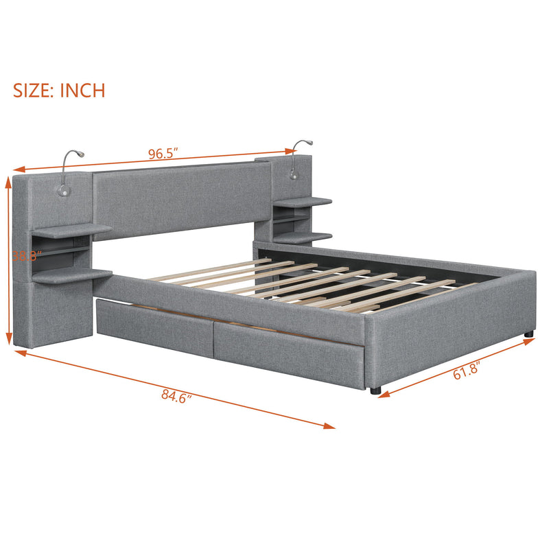 Upholstered Platform Bed With Reading Lights, Drawers, Trundle And Shelves - R&R Furniture Gallery (Fountain Valley, CA)