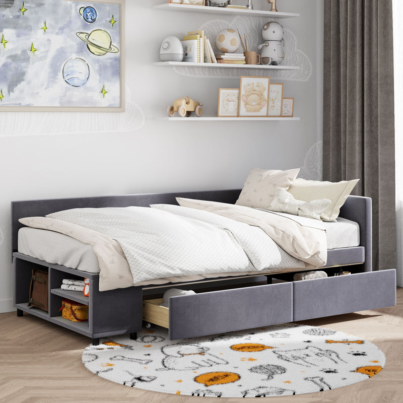 L Shaped Upholstered Platform Bed With Storage And Drawers - R&R Furniture Gallery (Fountain Valley, CA)