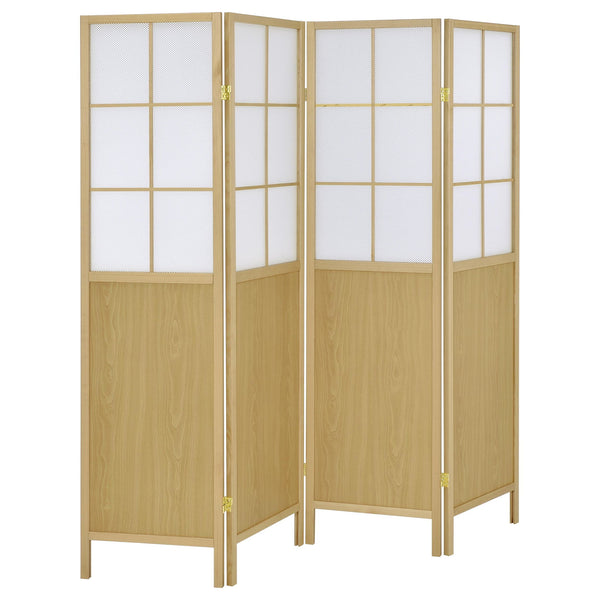 Gabby - 4 Panel Divider Folding Shoji Screen With Windowpane Details - Natural
