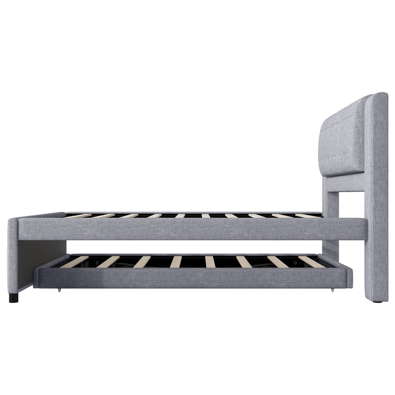 Upholstery Platform Bed With Trundle, Trundle Can Be Flat Or Erected - R&R Furniture Gallery (Fountain Valley, CA)