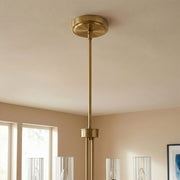 Enigma - 4 Lights Chandelier With Clear Ribbed Satin - Antique Brass / Clear / Gold - R&R Furniture Gallery (Fountain Valley, CA)