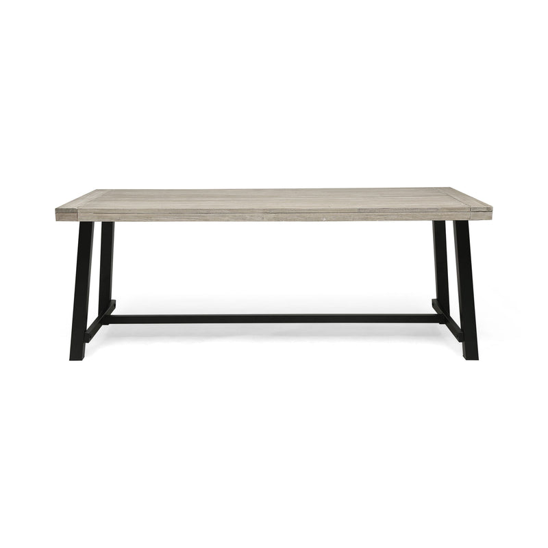 Noble House Equilibrium outdoor dining table with wooden frame and slat top, ideal for patio or garden dining spaces.