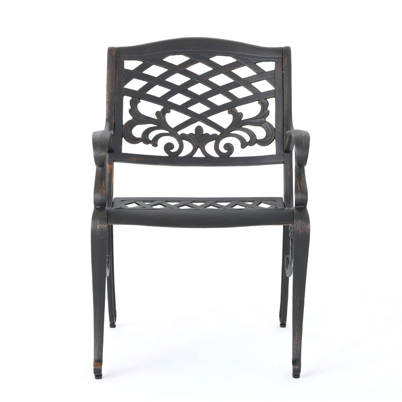 Luminea - Outdoor Aluminum Dining Chair With Scroll Design, Lattice Pattern And Cabriole Legs - Copper - R&R Furniture Gallery (Fountain Valley, CA)
