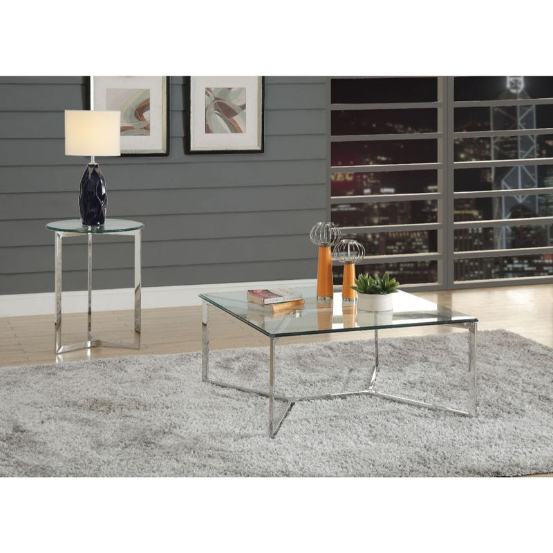 Volusius - End Table - Clear Glass & Stainless Steel - R&R Furniture Gallery (Fountain Valley, CA)