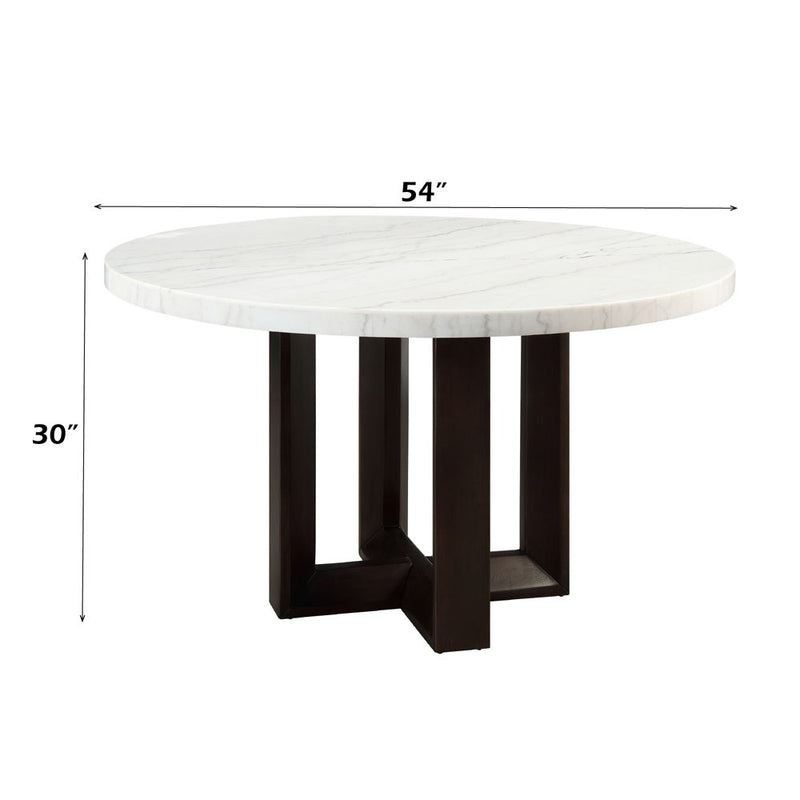 Edwyn - Round Dining Table - White Natural Marble Top & Espresso - R&R Furniture Gallery (Fountain Valley, CA)