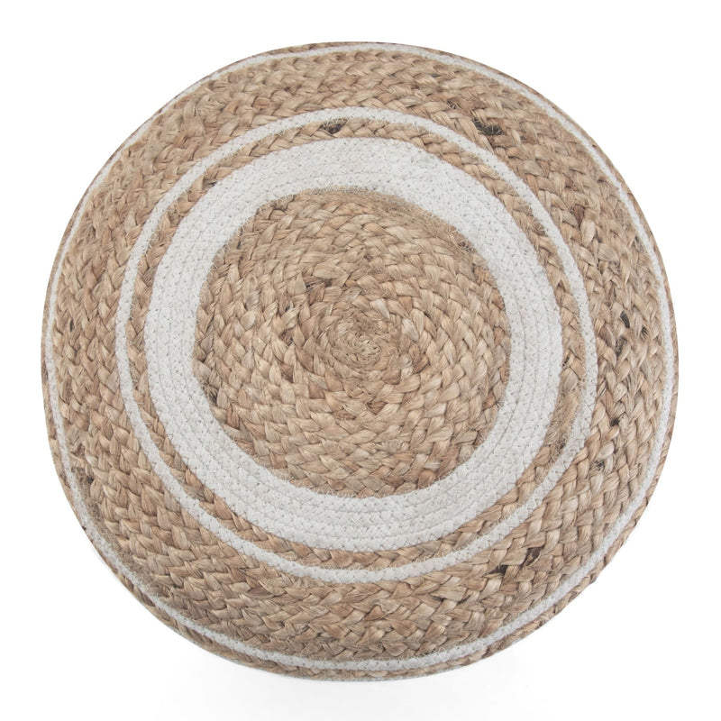 Handcrafted round braided accent pouf from Simpli-Home, featuring a textured woven design ideal for modern living spaces