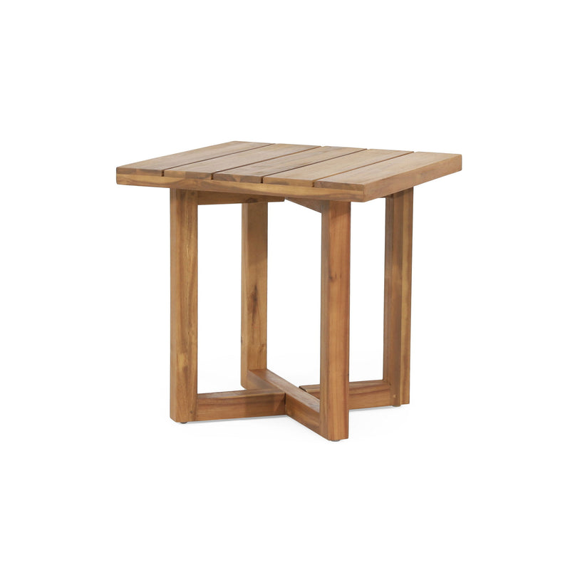 Noble House Ella square side table with cross stretcher base, featuring a sleek modern design and smooth wood finish.