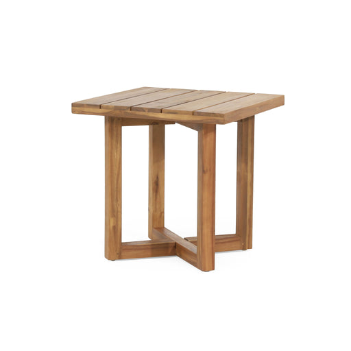 Noble House Ella square side table with cross stretcher base, featuring a sleek modern design and smooth wood finish.