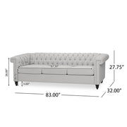 Noble House Chesterfield style 3-seater sofa with deep button tufting and classic stationary design, upholstered in rich leather.