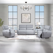 Gray synthetic leather Jeromie power motion reclining sofa with built-in USB port from ACME, showcasing its plush design and reclining feature.