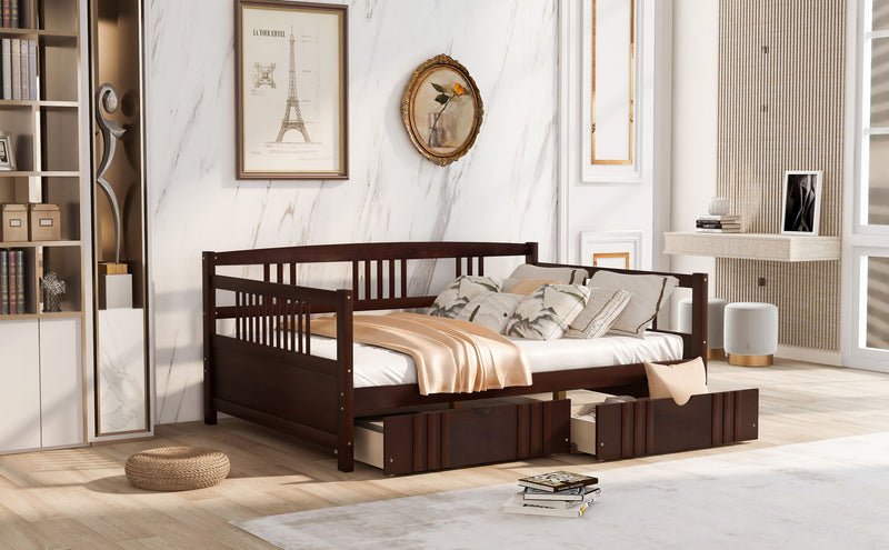 Modern DreamHaus multifunctional daybed with built-in storage drawers, featuring sleek design and neutral upholstery for versatile living spaces.