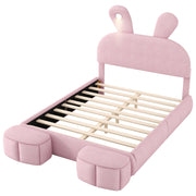Full Upholstered Platform Bed With Cartoon Ears Headboard And LED Light - Pink - R&R Furniture Gallery (Fountain Valley, CA)