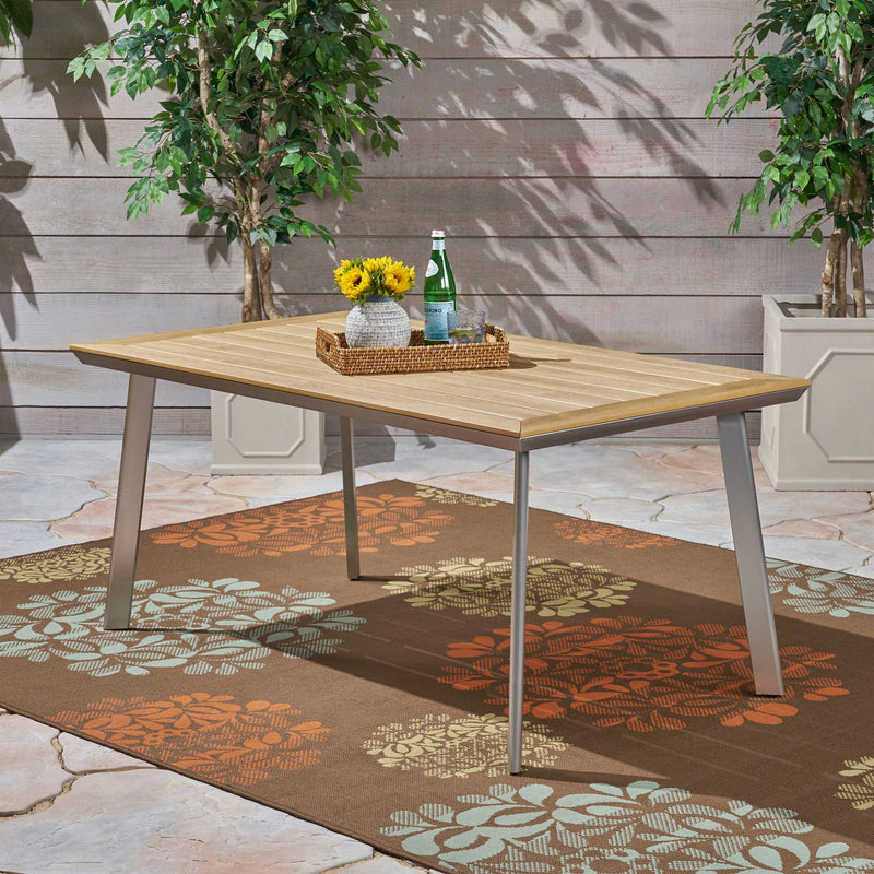 Outdoor Dining Table With Eucalyptus Wood Topped - Silver - R&R Furniture Gallery (Fountain Valley, CA)