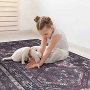 Maval - 5' X 8' Washable Area Rug - Black / Burgundy - R&R Furniture Gallery (Fountain Valley, CA)