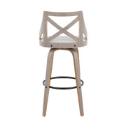 Set of two Lumi Source Charlotte farmhouse fixed height barstools with swivel and round footrest in light gray and cream.