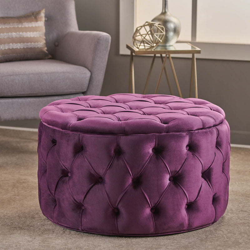 Modern glam upholstered ottoman by Noble House featuring a plush fabric surface and sleek design.