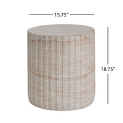 Noble House beige concrete side table with travertine top, suitable for outdoor and indoor use, lightweight and elegant design.