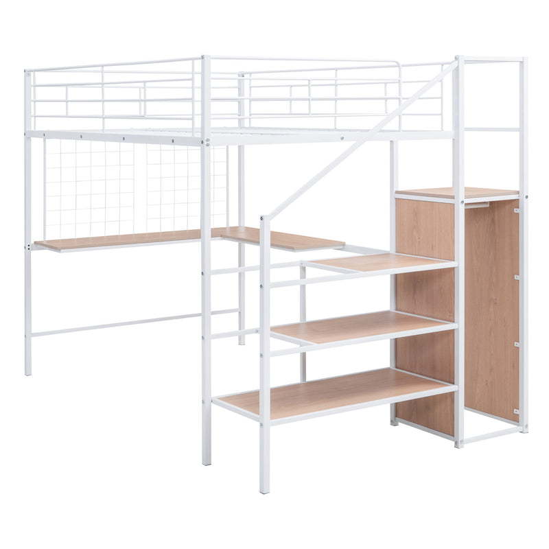 Loft Bed With Desk And Grid, Stylish Frame With Lateral Storage Ladder And Wardrobe - R&R Furniture Gallery (Fountain Valley, CA)