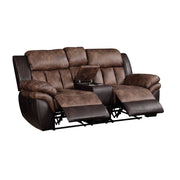 Jaylen - Motion Loveseat With Console - Toffee & Espresso Polished Microfiber - R&R Furniture Gallery (Fountain Valley, CA)