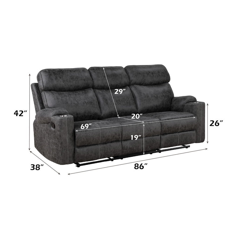 Hirah - Motion Sofa - Dark Gray Polish Microfiber - R&R Furniture Gallery (Fountain Valley, CA)