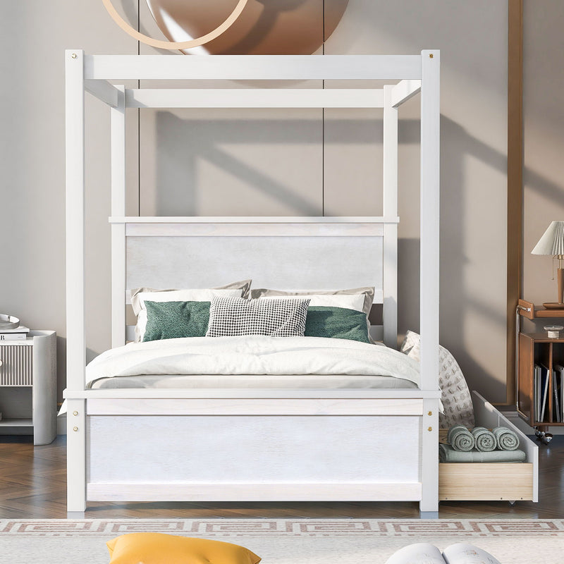 Canopy Platform Bed With Drawers, Support Slats, No Box Spring Needed - R&R Furniture Gallery (Fountain Valley, CA)