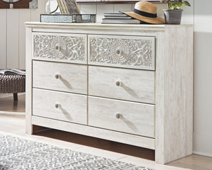 Paxberry - Six Drawer Dresser - Medallion Drawer Pulls - Whitewash - R&R Furniture Gallery (Fountain Valley, CA)